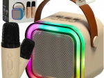 Karaoke set s Bluetooth zvučnikom, 2 mikrofona i LED pozadinskim osvjetljenjem 6 W – bež