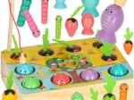 Drvena Montessori igra: magnetski ribolov, crvići i berba mrkvica