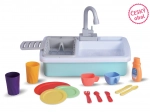 Kitchen sink with running water and accessories
