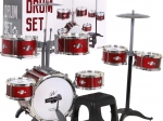 Crveni bubnjevi sa 7 bubnjeva + stolac + 2 činela + 2 palice - 12 dijelova