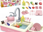 Dječji kuhinjski sudoper sa setom posuđa XXL – ružičasti