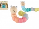 Drveni zglobni crvić/gusjenica 16 cm – pastelne boje, savitljiva igračka za bebe