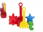 Plastični set za pijesak s lopaticom, grabljicama i kalupima u mrežici