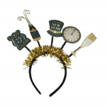 Novogodišnja svečana traka za kosu s crno-zlatnim ukrasima