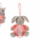 Plišana zečica s mehaničkom glazbenom kutijom na navijanje i zvečkom, ružičasta (18 × 20 cm)