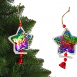 Božićna zvjezdica s šljokicama i zvončićem – ukras za bor