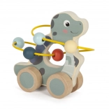 Drveni dinosaurus s labirintom od perlica na kotačićima