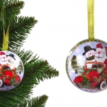 Božićni metalni ukras za bor – zelena kuglica s Nikolom i snjegovićem