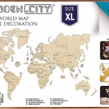 Drvena karta svijeta za 3D zid XL – prirodna tirkizna