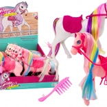 Figurica konja s raznobojnom grivom Ružičasto sedlo Četka Farma Bijela Ružičasta