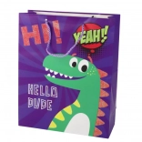 Ljubičasta poklon vrećica s dinosaurom 32 × 26 × 10 cm