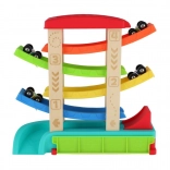 Kaskadna trkaća staza za autiće s 4 vozila, drvo i plastika, 33 × 32 × 10 cm