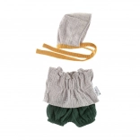 Komplet s kapicom za lutke 21 cm siva čipka