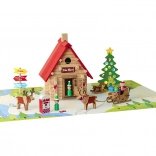 Jeujura drvena građevna igračka božićna kućica 90 dijelova