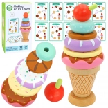 WOOPIE GREEN Drvena igračka za slaganje sladoleda Montessori 12 dijelova FSC