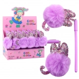 Duga gel olovka s ljubičastim pomponom