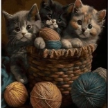 Dijamantno slikanje Mačići u košari 30 × 40 cm