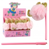 Gel olovka s ružičastim pomponom, plava tinta, 17 cm, 0,5 mm