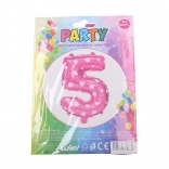 Balon broj 5 ružičasti sa srčecima 82 × 47 cm