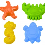 Morske kalupi za pijesak, set od 4 kom: rak, kornjača, morska zvijezda, konjić – žuta, zelena