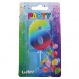 Rođendanska svjećica broj 6 u duginim bojama sa stalkom