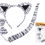 Karneval set – bijeli tigar (obruč s ušima, rep i leptir-mašna)